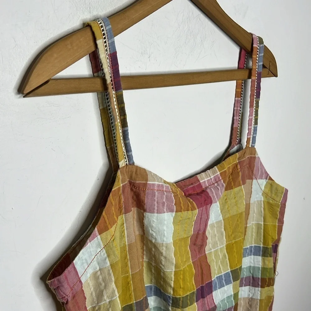 PILCRO Gingham Boho Plaid Button Down Cropped Smock Back Tank Top Blouse - Picture 6 of 14